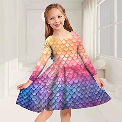 Girls' 3D Mermaid Dress Long Sleeve 3D Print Fall Winter Sports  Outdoor Daily Holiday Cute Casual Beautiful Kids 3-12 Years Casual Dress A Line Dress Above Knee Polyester Regular Fit