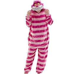 Adults' Kigurumi Pajamas Cat Chesire Cat Animal Striped Onesie Pajamas Polar Fleece Cosplay For Men and Women Halloween Animal Sleepwear Cartoon Festival / Holiday Costumes / Leotard / Onesie