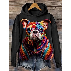 Women's Hoodie Sweatshirt Pullover Animal Dog Casual Sports Print Black White Blue Sportswear Funny Hooded Long Sleeve Top Micro-elastic Fall  Winter