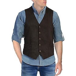 Retro vintage Hesje Vest West Cowboy Voor heren Effen Kleur V-hals Volwassenen Ves Lightinthebox