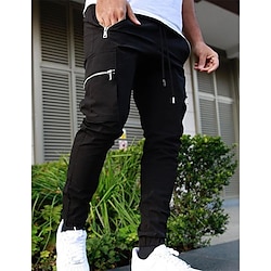 Men's Trousers Track Pants Jogging Pants Outdoor Athleisure Daily Sports Soft Comfortable Pocket Drawstring Elastic Waist Plain Full Length Fashion Casual Activewear Black Light Grey Micro-elastic