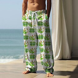 St.Patrick's Day Four Leaf Clover Casual St. Patrick's Day Men's 3D Print Pants Trousers Outdoor Street Going out Polyester Blue Purple Orange S M L Mid Waist Elasticity