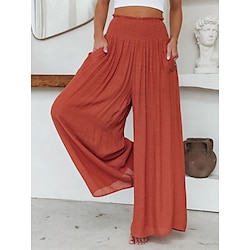 Women's Wide Leg Pants Trousers Pocket High Cut High Waist Full Length Black Fall