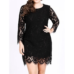 Women's Plus Size White Dress Black Dress Crew Neck Long Sleeve Mini Dress Party Vacation Elegant Black White Summer Spring