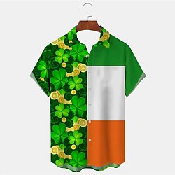 St.Patrick's Day Four Leaf Clover Casual Men's Shirt Daily Wear Going out Weekend Autumn / Fall Turndown Short Sleeves Army Green, Blue, Mint Green S, M, L 4-Way Stretch Fabric Shirt St.