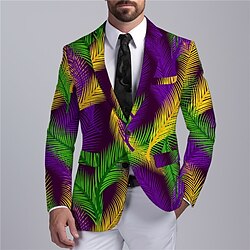 Carnival Feathers Business Men's Coat Blazer  Work Wear to work Fall  Winter Turndown Long Sleeve Blue Purple Green S M L Polyester