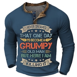 Graphic Letter Old Man Fashion Daily Casual Men's 3D Print Henley Shirt Casual Holiday Going out T shirt Green Dark Blue Long Sleeve Henley Shirt Spring   Fall Clothing Apparel S M L XL XXL 3XL 4XL