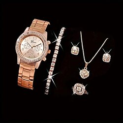 6pcs/set Women's Watch Luxury Rhinestone Quartz Watch Analog Stainless Steel Wrist Watch  Jewelry Set, Gift For Mom Her