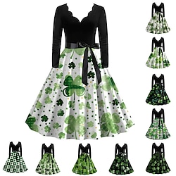 Jaren '50 Geïnspireerd door vintage Cocktail jurk Jurken A-lijn jurk Thee jurk Tot de knie Dames A-lijn Saint Patrick's Day Schoolfeest Alledaagse kleding Tiener Volwassenen Kleding Homecoming-jurken Lightinthebox