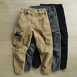 Men's Cargo Pants Cargo Trousers Button Elastic Waist Multi Pocket Plain Comfort Wearable Casual Daily Holiday Sports Fashion Black Khaki