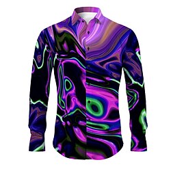Optical Illusion Artistic Abstract Men's Shirt Daily Wear Going out Spring  Summer Turndown Long Sleeve Blue, Purple, Orange S, M, L 4-Way Stretch Fabric Shirt
