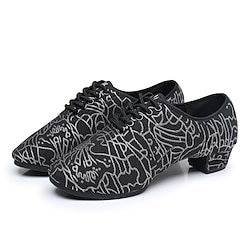Men's Latin Shoes Practice Trainning Dance Shoes Outdoor Plus Size Lace Up Pattern / Print Split Sole Low Heel Closed Toe Lace-up Adults' Black / Gold Black / Silver