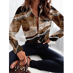 Women's Shirt Blouse Graphic Abstract Casual Pink Blue Brown Print Button Long Sleeve Fashion Shirt Collar Regular Fit Spring   Fall