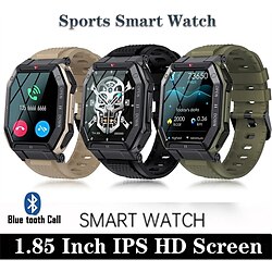 Light in the box K55 militaire smart watch mannen 1.85inch bluetooth oproep 350mah 24h gezonde monitor outdoor ip68 waterdichte smartwatch