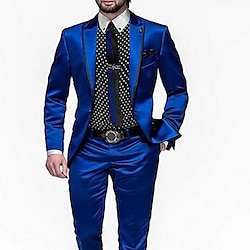 Royal Blue Men's Wedding Party Suits Solid Colored 2 Piece Tailored Fit Single Breasted One-button 2024