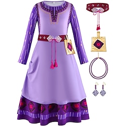 Wish Princess Asha Dress Cosplay Costume Outfits Girls' Movie Cosplay Anime Cosplay style 1 Style 2 Dress Belt Bag Carnival Masquerade Polyester