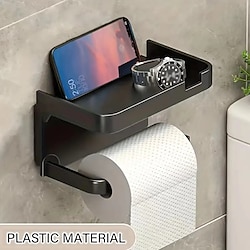 1pc Wall Mounted Toilet Paper Storage Rack  Mobile Phone Holder Self Adhesive Toilet Paper Holder With Phone Shelf  Upgrade YourBathroom With Rustproof And Bathroom Washroom  Black Tissue Rack