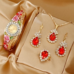 5pcs/set Women's Watch Luxury Rhinestone Quartz Watch Vintage Star Analog Wrist Watch  Jewelry Set, Gift For Mom Her