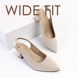 Women's Heels Pumps Slip-Ons Plus Size Height Increasing Shoes Daily Buckle Chunky Heel Pointed Toe Casual Minimalism PU Almond