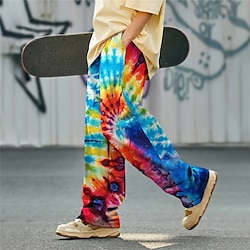 Tie Dye Abstract Men's 3D Print Pants Trousers Outdoor Daily Wear Streetwear Polyester Yellow Red Blue S M L Medium Waist Elasticity Pants