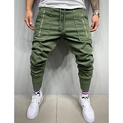 Men's Trousers Track Pants Jogging Pants Outdoor Athleisure Daily Sports Soft Comfortable Pocket Drawstring Elastic Waist Plain Full Length Fashion Casual Activewear Black Army Green Micro-elastic