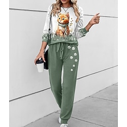 Women's Sweatshirt Tracksuit Pants Sets Print Outdoor Casual Sports Funny Long Sleeve Blue Spring   Fall