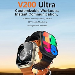 V200 Ultra Smart Watch 2.01 inch Smartwatch Fitness Running Watch Bluetooth Pedometer Call Reminder Fitness Tracker Compatible with Android iOS Women Men Long Standby Hands-Free Calls Waterproof IP 67
