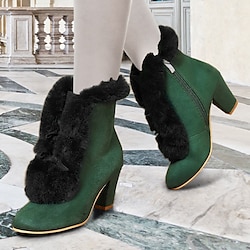 Women's Boots Snow Boots Plus Size Outdoor Xmas Daily Fleece Lined Booties Ankle Boots Block Heel Chunky Heel Round Toe Elegant Vintage Fashion Suede Zipper Black Red Green