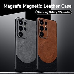 Phone Case For Samsung Galaxy S24 S24 Ultra Plus Back Cover Magnetic Adsorption With Magsafe Support Wireless Charging Shockproof Retro TPU PU Leather