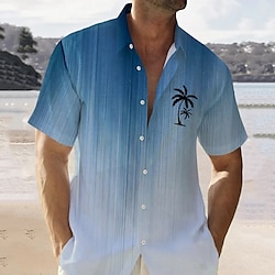 Color Gradient Palm Tree Men's Resort Hawaiian 3D Printed Shirt Button Up Short Sleeve Summer Shirt Vacation Daily Wear S TO 3XL