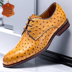 Men's Ostrich Leather Derby Shoes - Luxury Formal Dress Shoes for Business and Special Occasions