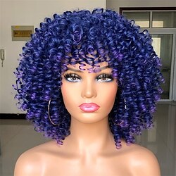 Afro Curly Wigs with Bangs for Black Women Kinky Curly Wig for Daily Wear