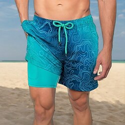 Men's Board Shorts Swim Trunks Going out Weekend Quick Dry Drawstring Elastic Waist with Pockets Color Block Short Gymnatics Casual Activewear Blue