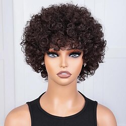 Image of parrucche corte pixie cut dei capelli umani per le donne nere parrucche corte afro ricci crespi dei capelli umani parrucche corte ricce non anteriori in pizzo 150% Lightinthebox