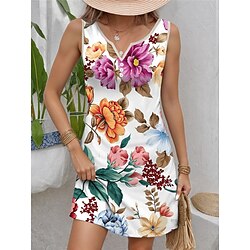 Women's Casual Dress Tank Dress Floral Print Button Split Neck Mini Dress Streetwear Street Holiday Sleeveless Regular Fit Black White Blue Summer S M L XL XXL