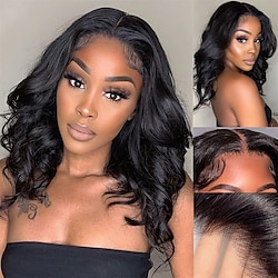 Glueless Wear and Go Lace Front Wigs Bob Wig Human Hair Pre Plucked 4x4 Body Wave Lace Front Wigs for Black Women Frontal Short Wavy Wigs Brazilian Virgin Wig 180% Density