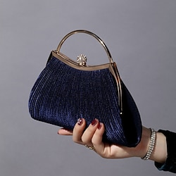 Light in the box marineblauwe avondclutch voor dames - elegante geplooide fluwelen handtas met gouden handvat en sluiting met strass, perfect voor bruiloften, feesten en formele evenementen