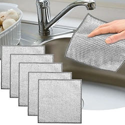 Image of 5 panni per la pulizia in filo di acciaio, asciugamani magici per lavare i piatti, straccio antiaderente per pulizia olio, fornello a microonde, strumenti puliti, strofinaccio Lightinthebox