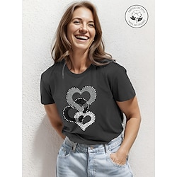 100% Cotton Heart Graphic Print Women's Casual Daily T shirt Short Sleeve Crew Neck T shirt Outdoor