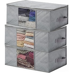 Set of 3 Non-Woven Fabric Wardrobe Storage Bags: Perfect for Organizing Clothes, Blankets, and More - Features Moisture-Proof Design, Foldable for Easy Storage