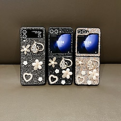 Phone Case For Samsung Galaxy Z Flip 6 Z Flip 5 Z Flip 4 Z Flip 3 for Women Girl Bling Glitter Shiny Shockproof Heart TPU