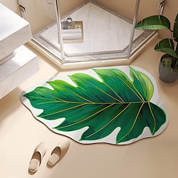 Image of tappetino con foglie verdi, grande monstera carino peluche antiscivolo a forma di cucina divertente, tappetini per vasca da bagno lavabili in lavatrice Lightinthebox