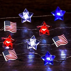 Image of luci a led per il giorno dell'indipendenza luci per decorazioni con bandiera americana 2m 20led alimentate a batteria stelle lucine decorazione della casa per le vacanze Lightinthebox