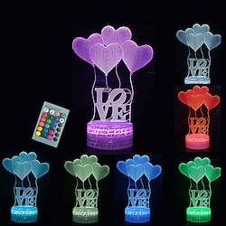Image of 3d ti amo lampada da illusione luce notturna 16 colori che cambiano smart touch telecomando illusione ottica lampade da comodino camera da letto decorazione della casa per bambini ragazzi regali di Lightinthebox