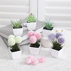 Image of set di 6 mini piante artificiali in vaso: set di piante finte realistiche per l'arredamento della casa e dell'ufficio Lightinthebox