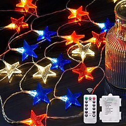 Image of 10ft 20 led decorazione patriottica stella luci della stringa giorno dell'indipendenza led stella lucine con telecomando 8 modalità alimentate a batteria decorazione della casa per le vacanze Lightinthebox