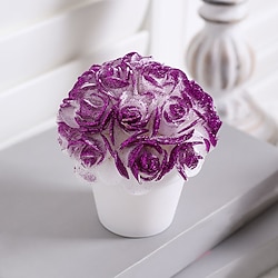 Image of fiore artificiale pianta in vaso con rosa in miniatura realistica: rose finte realistiche in un piccolo vaso per un'incantevole decorazione domestica Lightinthebox