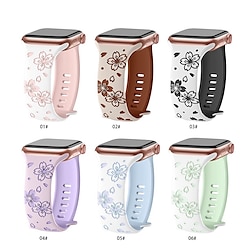 Flower Engraved Compatible with Apple Watch band 38mm 40mm 41mm 42mm 44mm 45mm 49mm Rugged Butterfly Buckle Silicone Strap Replacement Wristband for iwatch Ultra 2 Series 9 8 7 SE 6 5 4 3 2 1