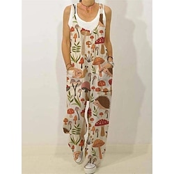 Women's Jumpsuit Pocket Print Floral V Neck Casual Street Daily Regular Fit Sleeveless Yellow Purple Green S M L Summer