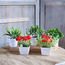 Image of Mini piante artificiali in vaso da 5 pezzi/set: un insieme realistico di piante finte per l'arredamento della casa e dell'ufficio Lightinthebox